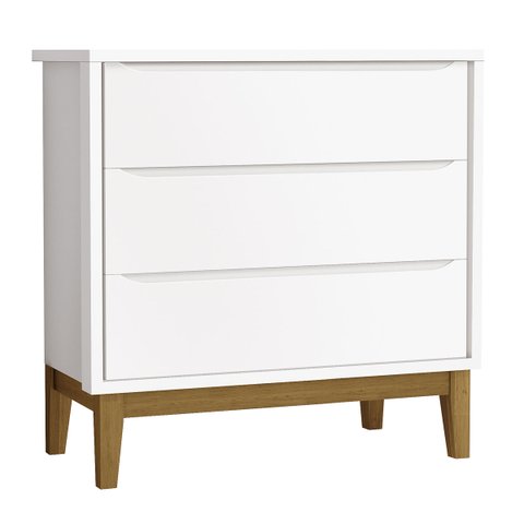 Cômoda Gaveteiro Classic New Branco Fosco com Madeira - MoveisAqui