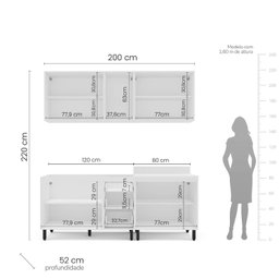 Armário de Cozinha Modulada Completa 4 Peças 200cm sem Tampo 100% Mdf Amara Politorno Móveis - 2