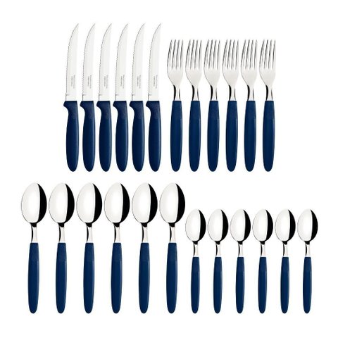 Jogo de Talher Faqueiro Ipanema Aço Inox 24 Peças Tramontina Cor:azul Azul