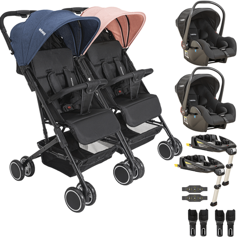 Carrinho Kiddo Gemeos 2 Bebe Conforto 2 Base Isofix Mascote Casal