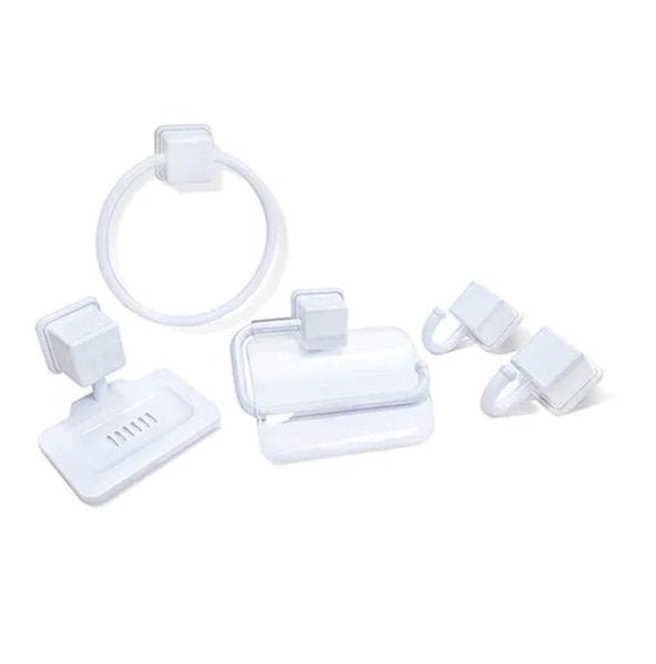 Kit Acessórios para Banheiro 5 Peças Branco + Cantoneira Grande - 2