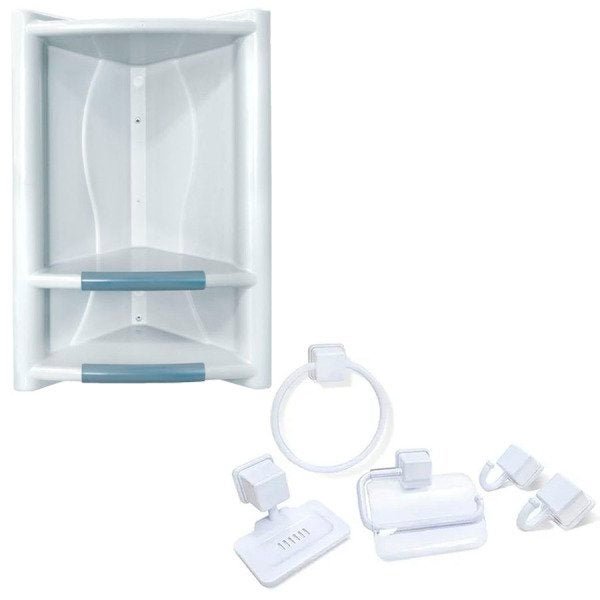 Kit Acessórios para Banheiro 5 Peças Branco + Cantoneira Grande - 1