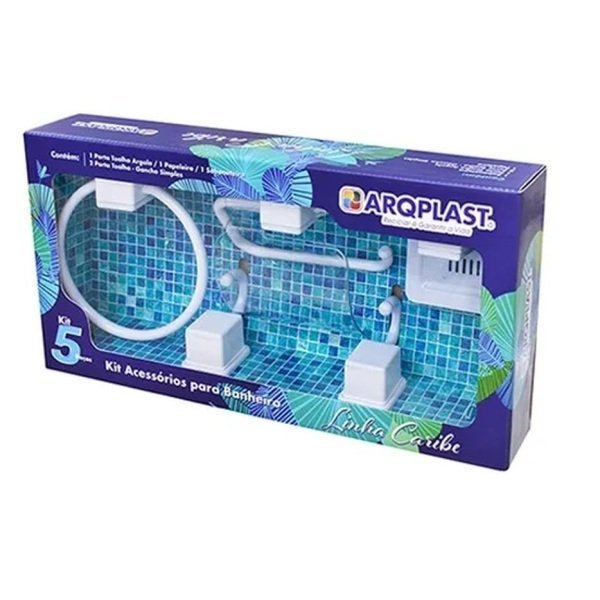 Kit Acessórios para Banheiro 5 Peças Branco + Cantoneira Grande - 3