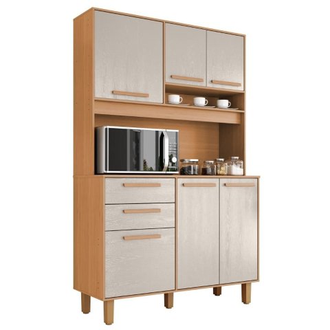 Kit Cozinha 6 Portas 2 Gavetas 120 cm Prisma Cinamomo Areia Zanz
