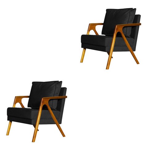 Kit 2 Poltronas Cadeira Mona Luxo Recepção - Suede Preto