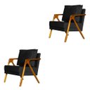 Ver imagem 1 de Kit 2 Poltronas Cadeira Mona Luxo Recepção - Suede Preto