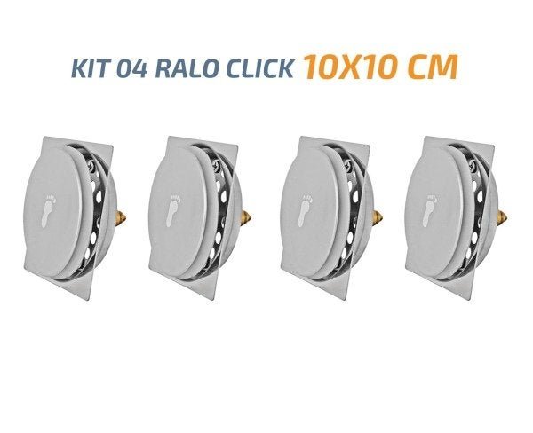 Kit 04 Ralo Click Quadrado 10x10 Inox Veda Cheiro e Insetos - 1