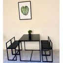 Ver imagem 3 de Conjunto Mesa 4 Cadeiras Pequena Estofado Preto Industrial Black Box