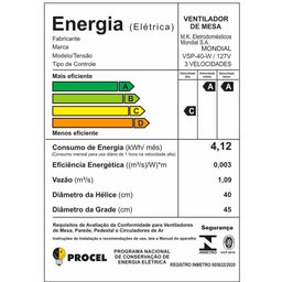 Ventilador de Mesa 127v 40 Cm 6 Pás Branco Super Power Mondial Vsp-40-w - 6