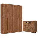 Ver imagem 1 de Guarda Roupa Casal Ripado 4 Portas Buriti e Cômoda Havana Master com Rodizio Jatobá Acetinado - Sant