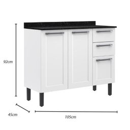 Balcão de Cozinha Itatiaia Aço 3 Portas 2 Gavetas Com Tampo Florença Branco Neve - 7