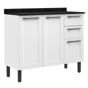 Balcão de Cozinha Itatiaia Aço 3 Portas 2 Gavetas Com Tampo Florença Branco Neve