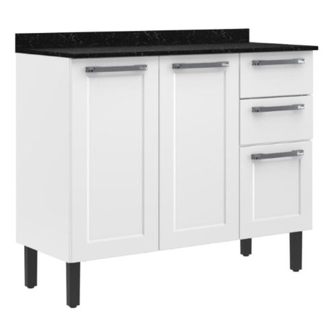 Balcão de Cozinha Itatiaia Aço 3 Portas 2 Gavetas Com Tampo Florença Branco Neve