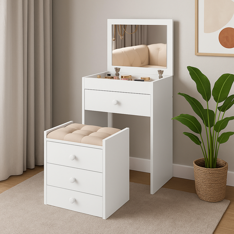 Penteadeira Maquiadora Porta Maquiagem com Banqueta Branca