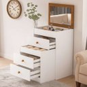 Ver imagem 4 de Penteadeira com Gavetas Espelho e Banqueta Branco/nature Olivia Mdf