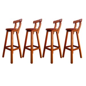 Kit 4 Banqueta Alta de Madeira com Encosto Girafa Mogno