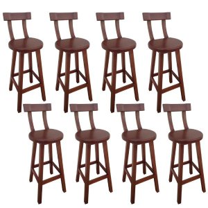 Kit 8 Banqueta Alta de Madeira com Encosto Girafa Mogno