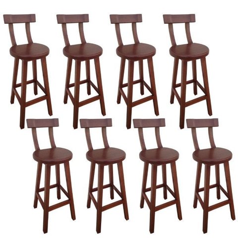 Kit 8 Banqueta Alta de Madeira com Encosto Girafa Mogno