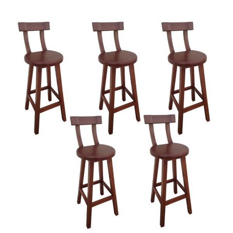 Kit 5 Banqueta Alta de Madeira com Encosto Girafa Mogno