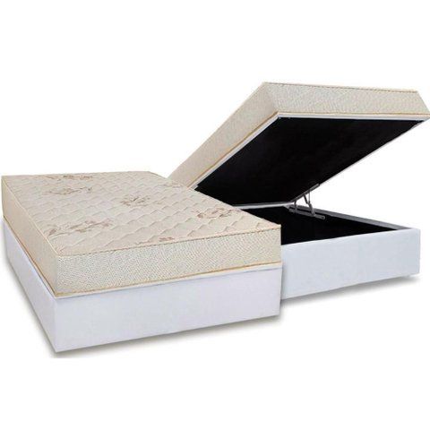 Conjunto Box Baú Casal: Colchão Espuma Luckspuma D45 Gran Luck Floral Pró Saúde + Base Crc