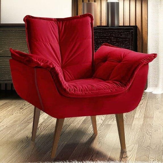 Poltrona Decorativa Suede Real Elonobre - Vermelho - 6