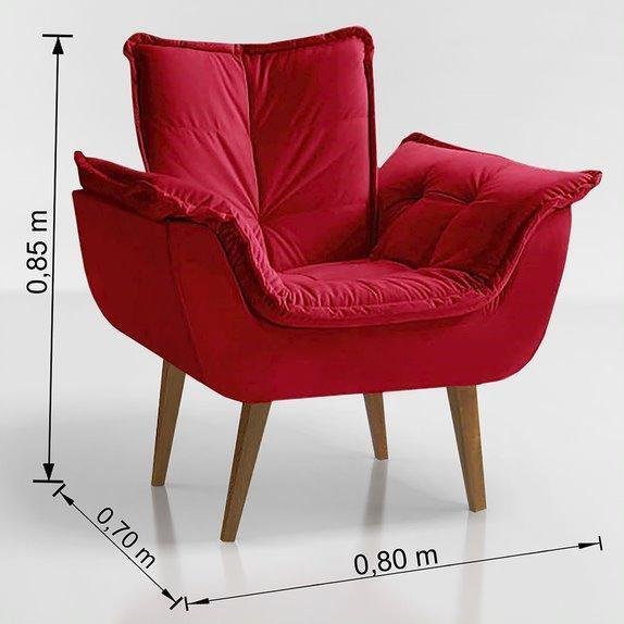 Poltrona Decorativa Suede Real Elonobre - Vermelho - 3