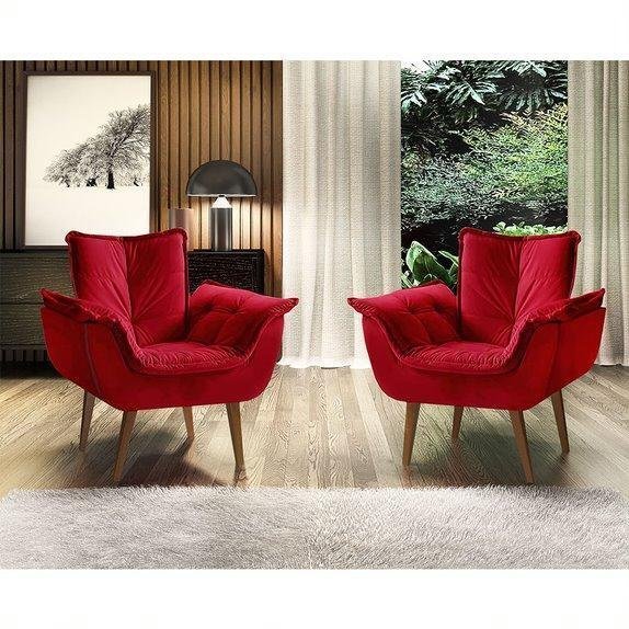 Poltrona Decorativa Suede Real Elonobre - Vermelho - 2