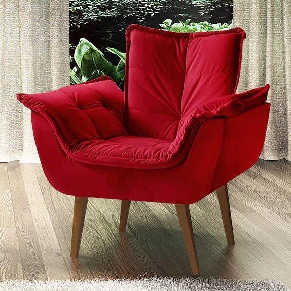 Poltrona Decorativa Suede Real Elonobre - Vermelho - 5