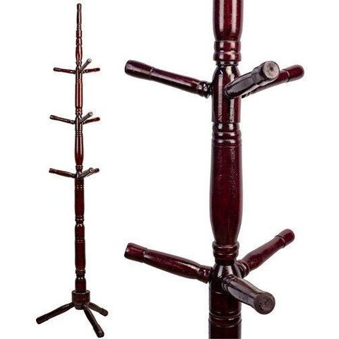 Cabideiro Mancebo de Chão em Madeira C/9 Ganchos Mogno Vinho