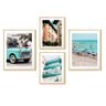 Kit 4 Quadros Decorativos Paisagem Vintage Carro Azul Mar Praia - 1
