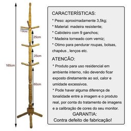 Pendurador De Roupas Mancebo Cabideiro 9 Ganchos Mel - 3