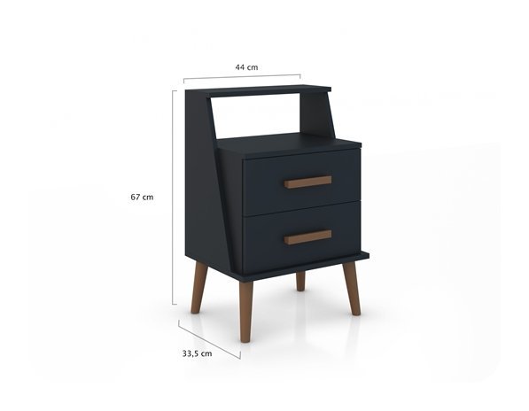 Mesa de Cabeceira Quarto Estilo Retrô Pés Palito 2 gavetas cor Preto - Comprar Moveis em Casa - 2