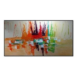 Quadro Com Barcos, Eleiros Abstratos Pintado A Mão Pintura - 2