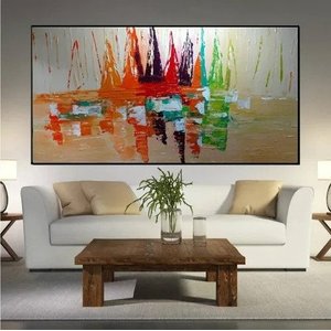 Quadro Com Barcos, Eleiros Abstratos Pintado A Mão Pintura