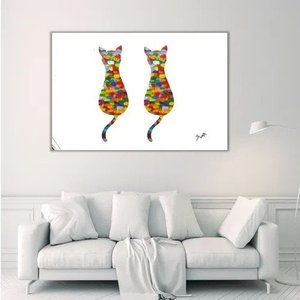 Quadro Abstrato Moderno Para Sala Gatos Chique Pintado