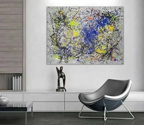 Quadro Abstrato Moderno Para Sala De Jantar Pintado Pollock - 2