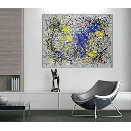 Quadro Abstrato Moderno Para Sala De Jantar Pintado Pollock - 2