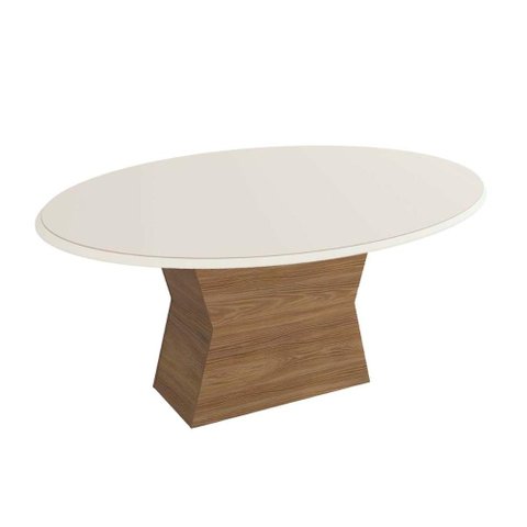 Mesa de Sala Jantar Tília C/tampo Madeirado C/ Vidro 105x180cm Nogueira/off White/vidro Off White