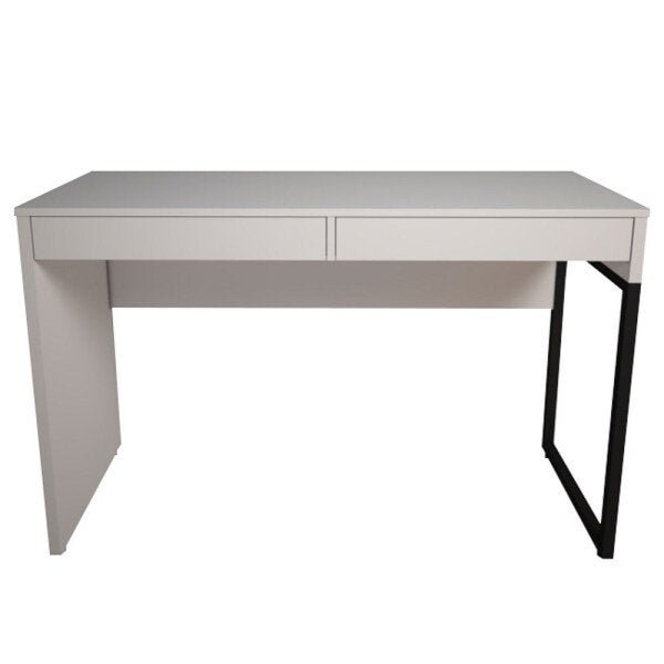 Mesa Escritório Estilo Industrial 120cm 2 Gavetas Kendra F02 Branco - Mpozenato - 1