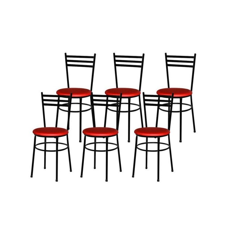 Kit 6 Cadeiras Epoxi Preta para Cozinha: Vermelho