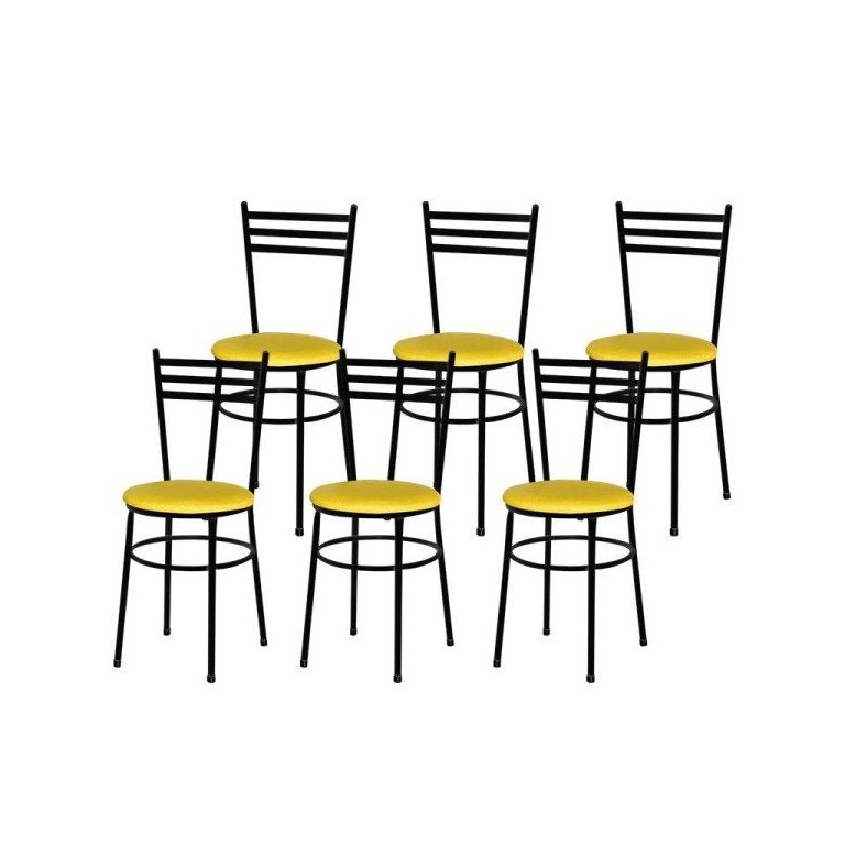 Kit 6 Cadeiras Epoxi Preta para Cozinha: Amarelo