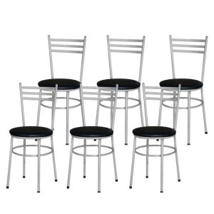 Kit 6 Cadeiras Epoxi Cinza para Cozinha: Preto