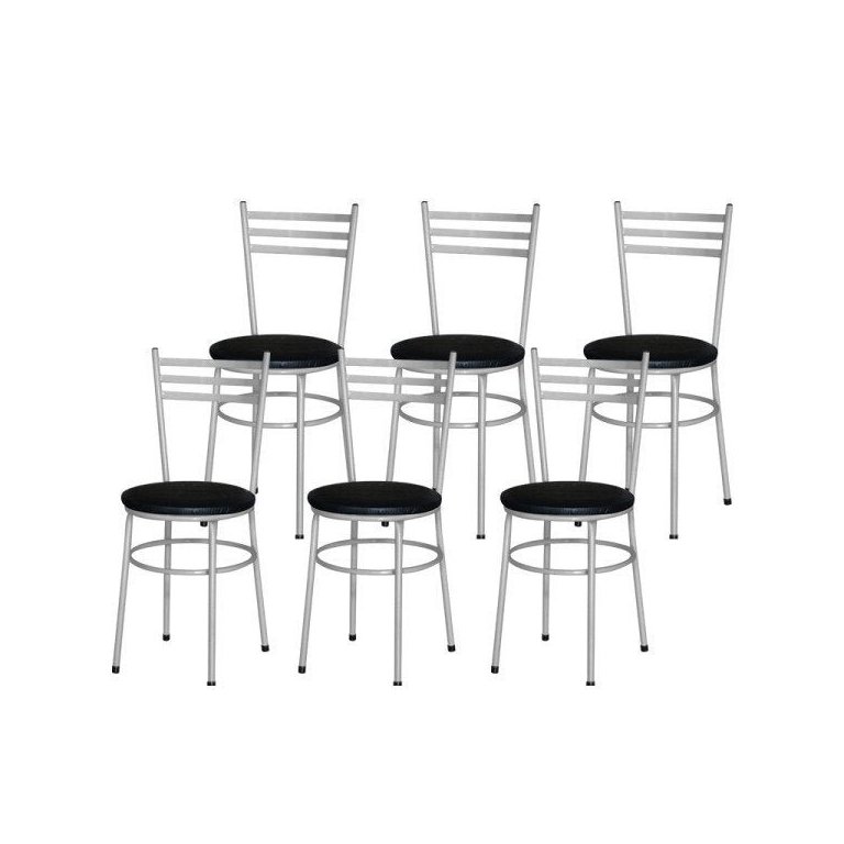 Kit 6 Cadeiras Epoxi Cinza para Cozinha: Preto