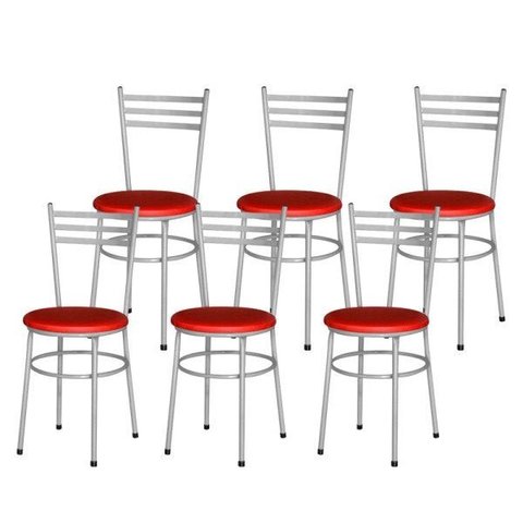 Kit 6 Cadeiras Epoxi Cinza para Cozinha: Vermelho