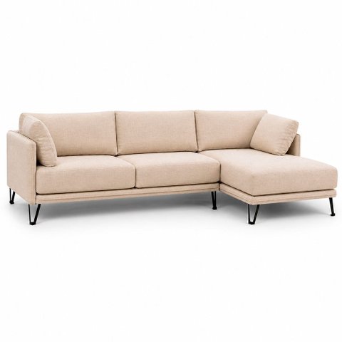 Sofá Sala de Estar Atena Chaise Direito Pés de Ferro 284cm 5 Lugares Bouclê Off White M1 - Monari de