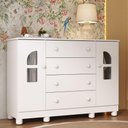 Ver imagem 1 de Cômoda Infantil 125cm 2 Portas com Vidro e 4 Gavetas Nina Multimóveis Mp4506 Branco