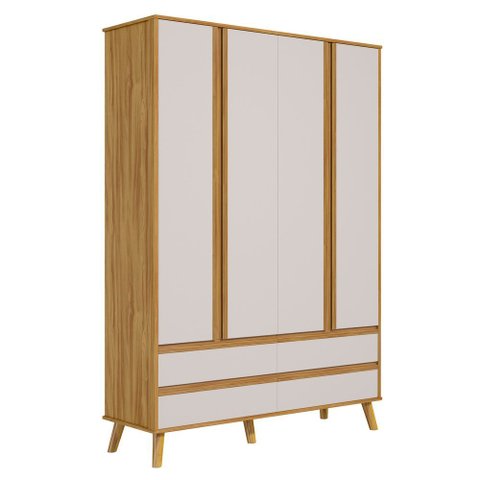 Guarda Roupa Retro Théo 04 Portas Mdf Moveis Peroba Amendoa/off White