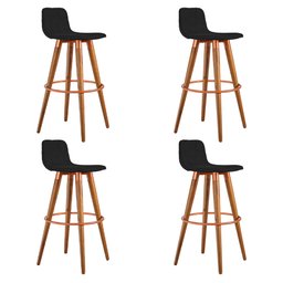 Kit 4 Banquetas Altas Luxo Versatil Aço Cobre Linho Preto Base Carvalho - 2