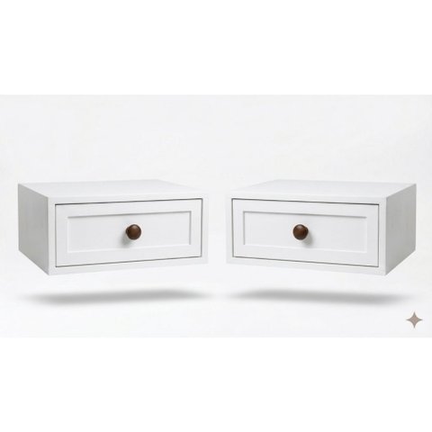 Kit 2 Mesas de Cabeceira Provençal Suspensas 40cm com Gaveta MDF Branco Já Montadas