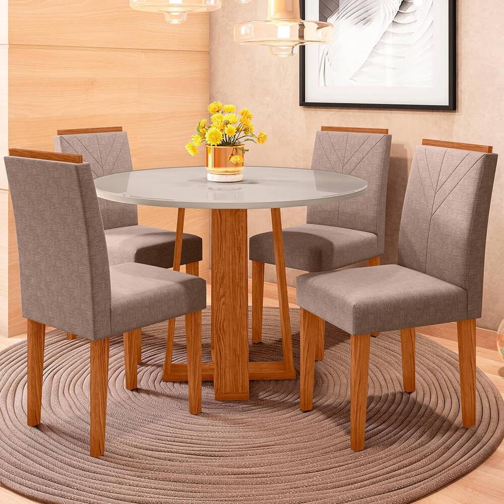 Conjunto Isabela 1,00M com 4 Cadeiras Amanda Th Móveis Ype I Off White